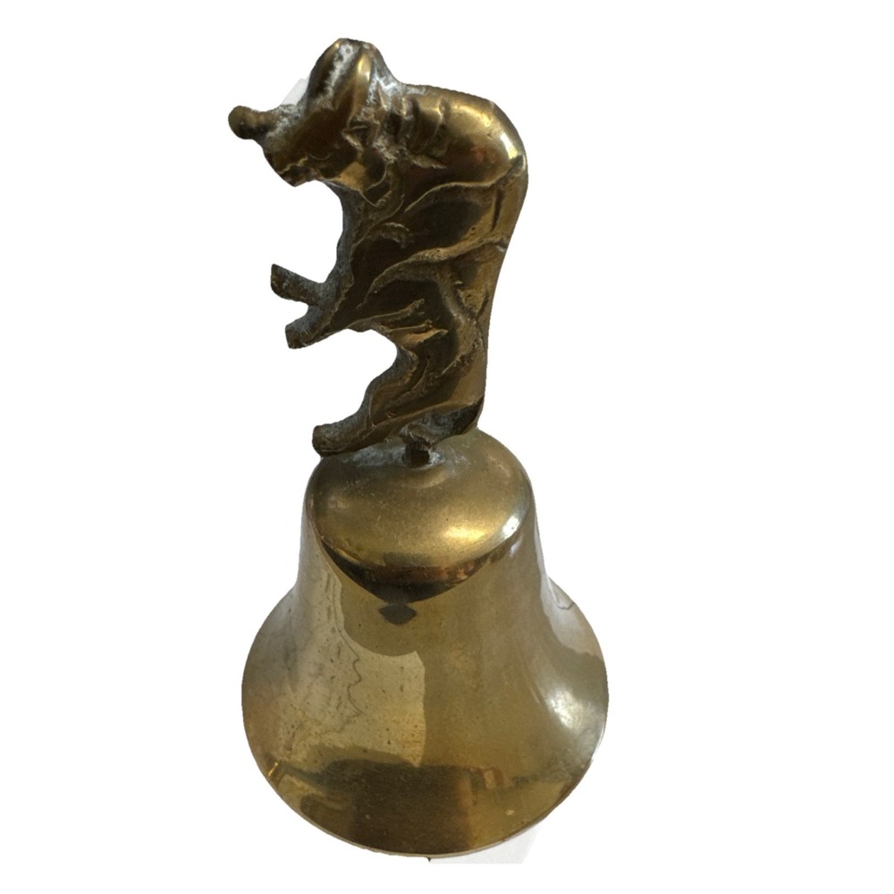 Brass Bell With Bull‎ 5" Heavy Vintage  Handmade  Unique Collectors Rare